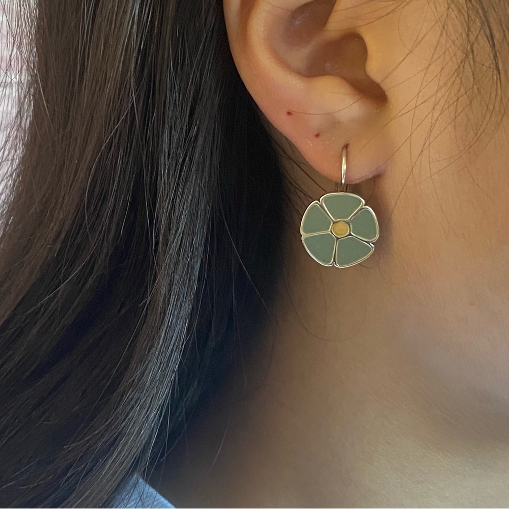 Agatha Silver Tone Enamel Flower Pierced Earrings